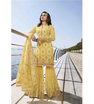 Yellow Heavy Embroidered Gharara Salwar Suits / Wedding Sharara Design / Pakistani Sharara