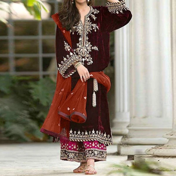 Embroidered Velvet Dress DZ12456 at Discount Price in Pakistan   DressyZonecom