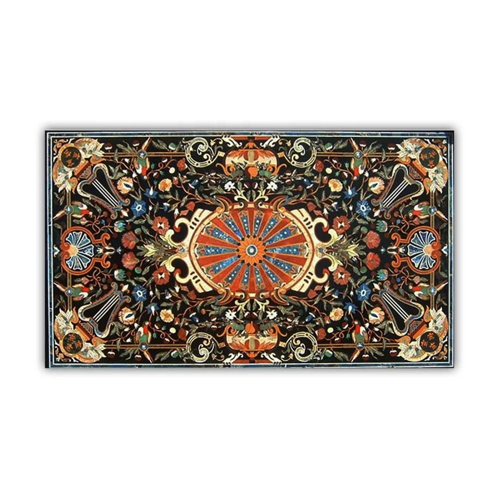 Natural Black Marble Inlaid Coffee Table Tops,Pietre Dure Marble