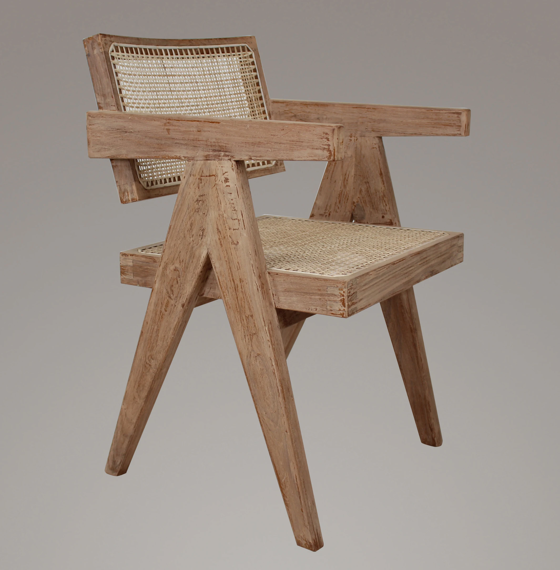 Pierre Jeanneret Le Corbustier Kursi Makan Teakwood Kursi Belakang Mengambang Dalam Cuaca Guncang Selesai Buy Wooden Cane Back Chair