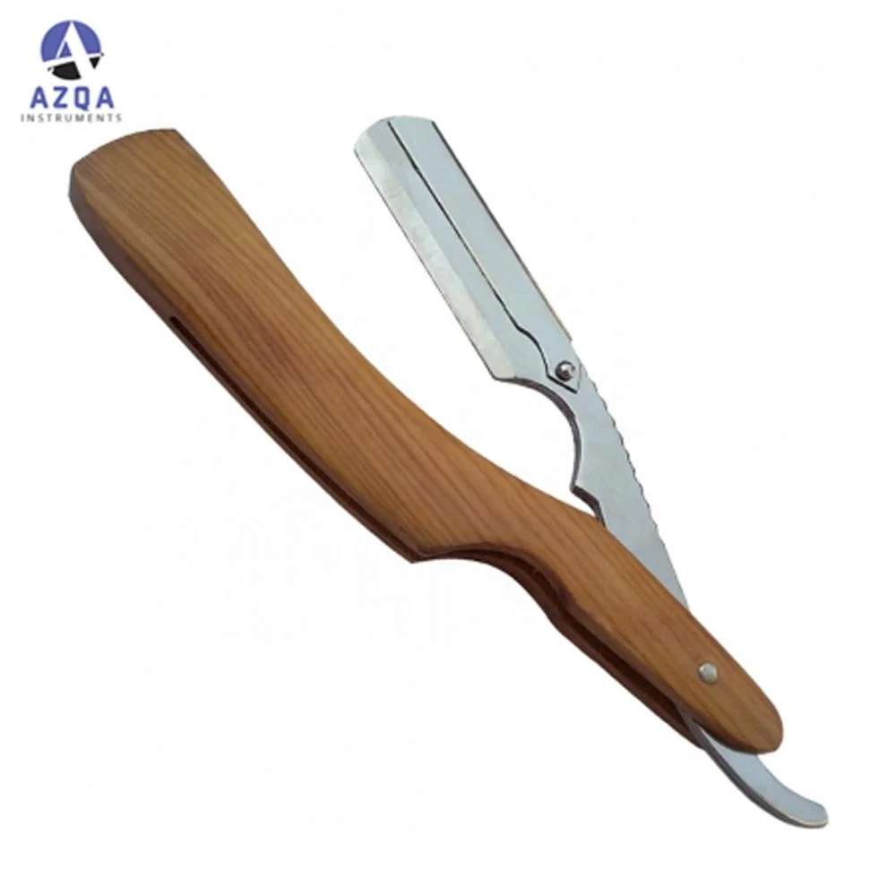 Stylish Gold Razor Straight Edge Barber Folding Shaving Knife Wooden