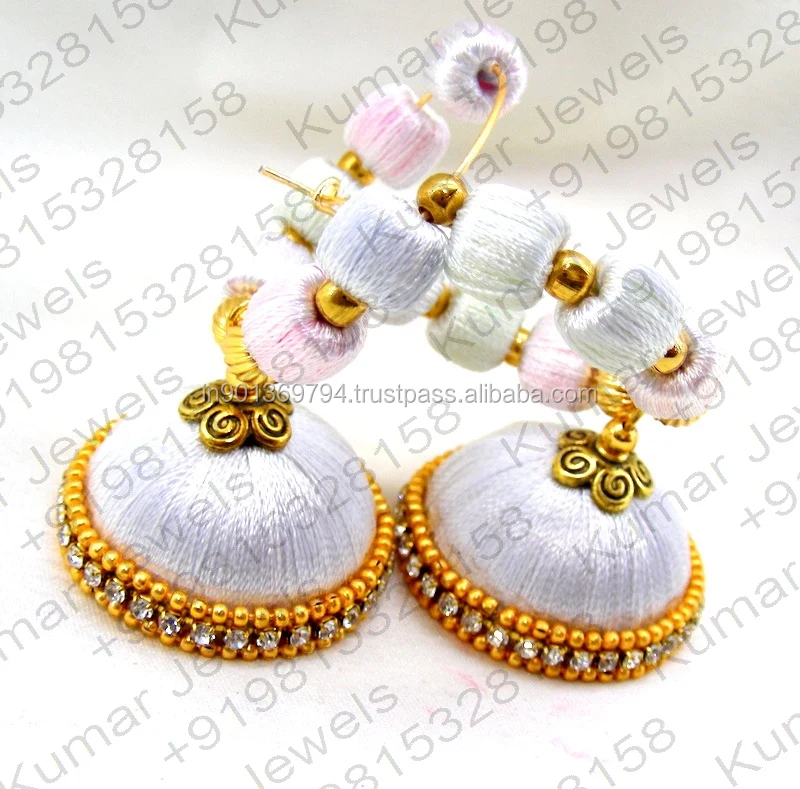 Amazon.com: Silk Thread Chandbali Earrings With Designer Studs Beautiful  Earrings - Gold: Clothing, Shoes & Jewelry