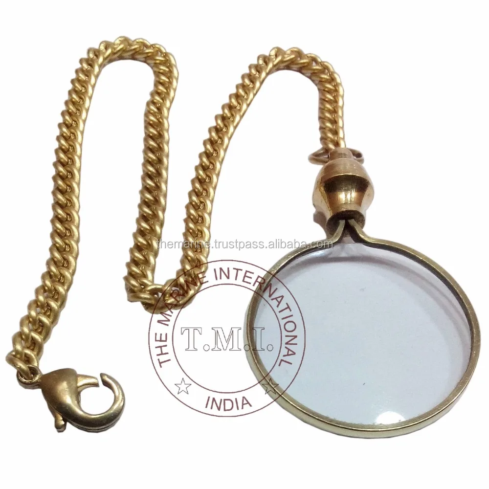 Brass Key Chain Nautical Magnifier With Chain Collectible Marine