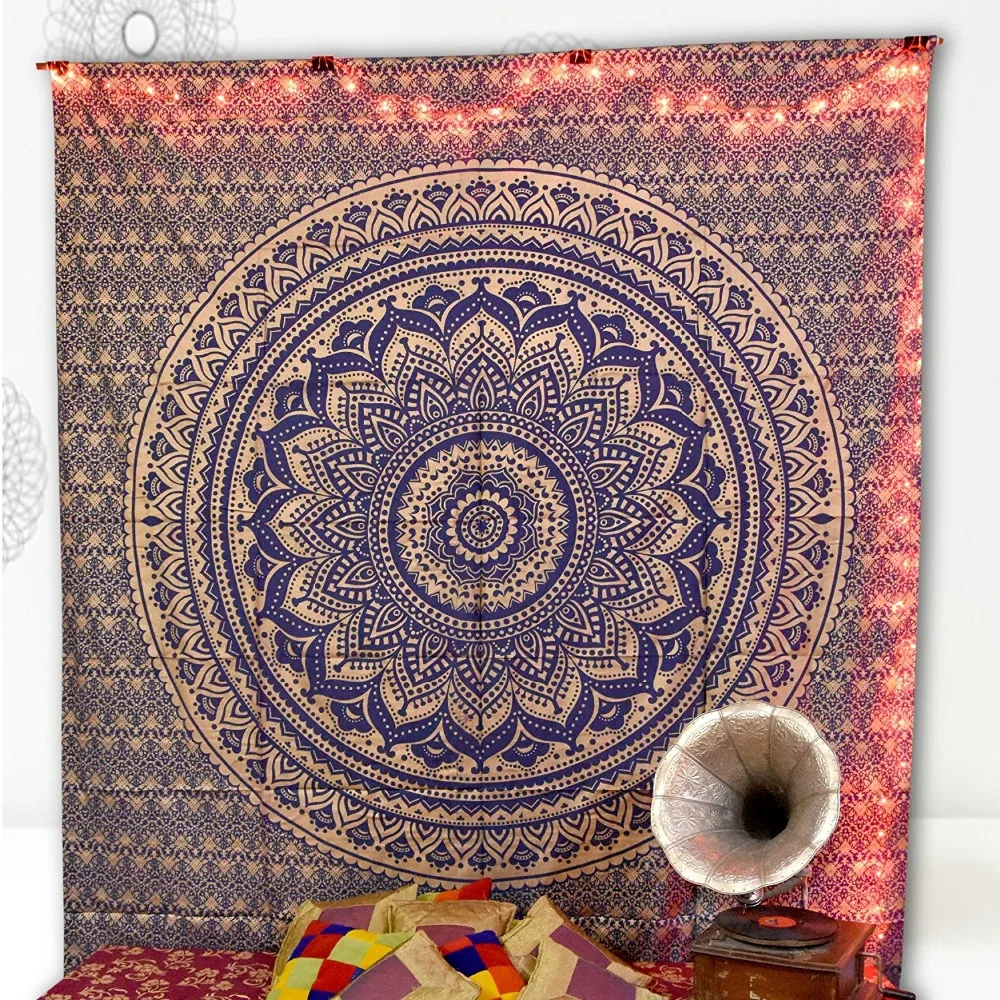 Blue Golden Mandala Ombre Psychedelic Queen Wall Hanging Tapestry ...