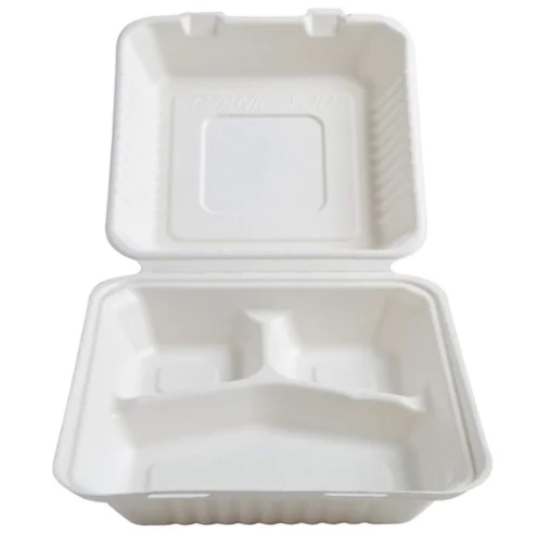 
Biodegradable Sugarcane Bagasse Paper Disposable Fast Food Packaging Lunch Tray Dishes & Plates Food Container White Rice Dish 