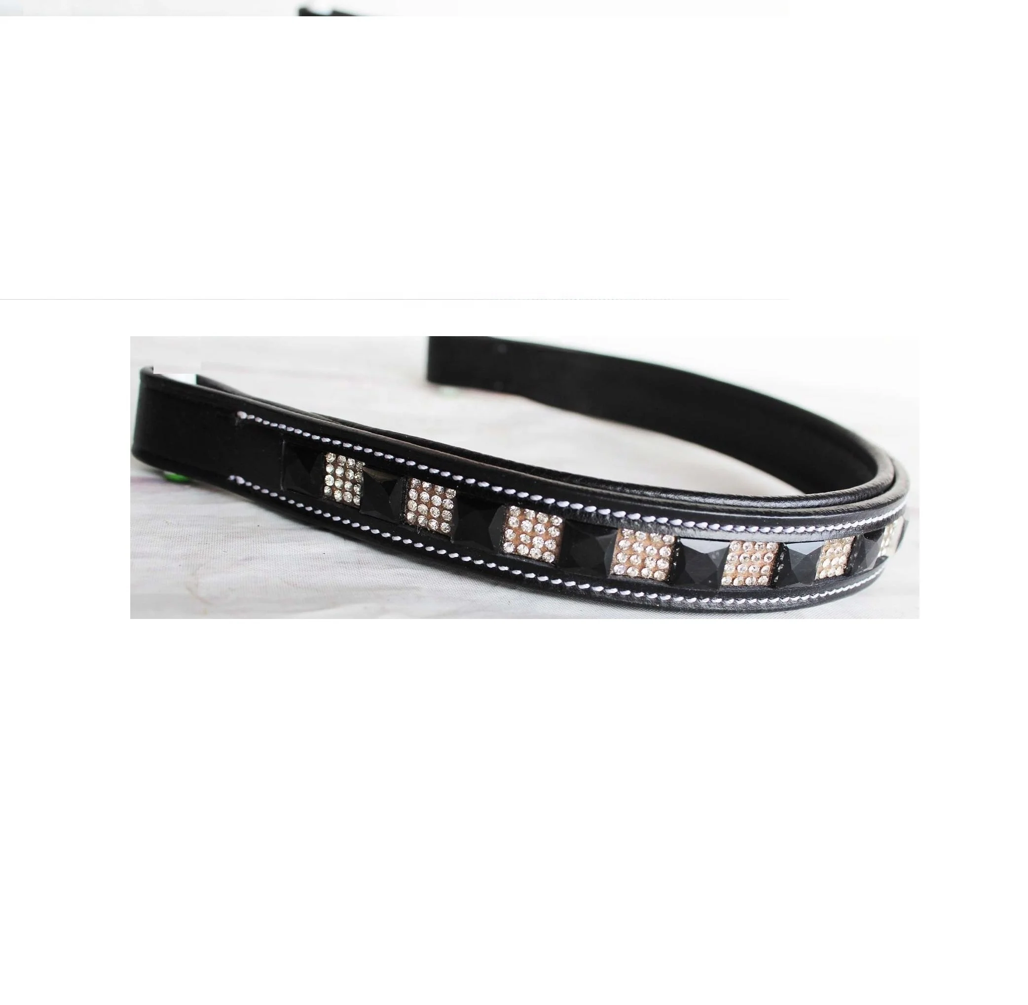 Equitem Padded Crystal Bling Blue White Brown or Black Leather English Browband 
