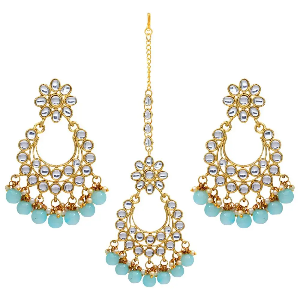 Sky Blue Color Kundan Earrings With 