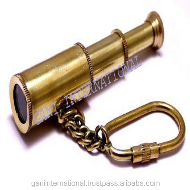 Brass Leather Telescope Pocket Spyglass Monocular Nautical Pendant Keychain Gift 