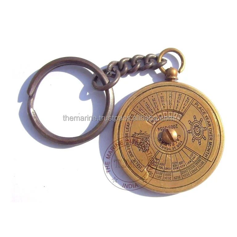 50 Year Perpetual Calendar Key chain Antique Brass Nautical Vintage Style gift 