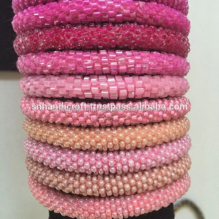 3 SET Nepal Rolls Glass Beaded bracelet crochet handmade bead bangle USA 
