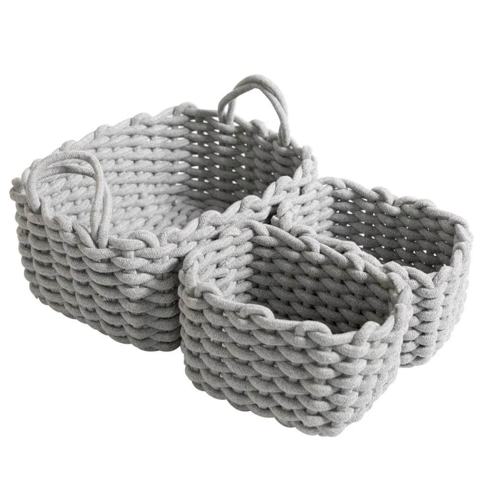 CutieUnion Cotton Woven Storage Baskets with Dual Rope Handles for Toy Storage Durable Nursery Bins 3 Pack,Grey 