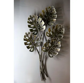 Metal Wall Art With Shiny Brown Powder Coating Finishing And Floral Design Leaves Shape For Home Decoration & Living Room