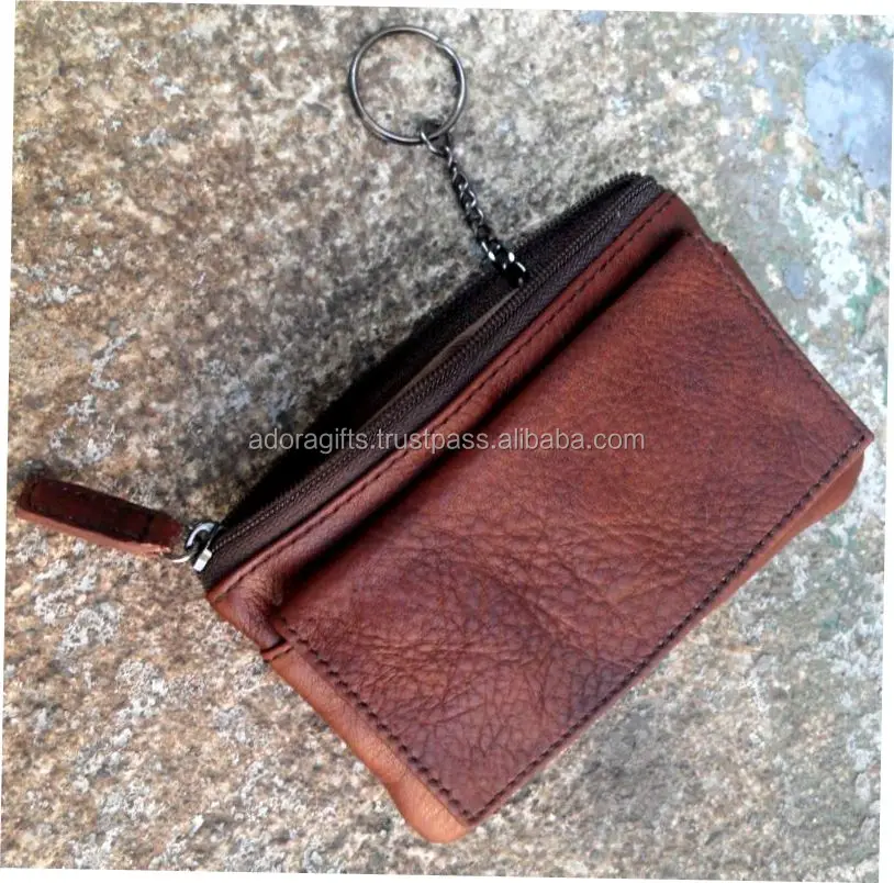 Men Women Genuine Leather Card Coin Key Holder Zip Wallet Pouch Bag Purse*clrCn 