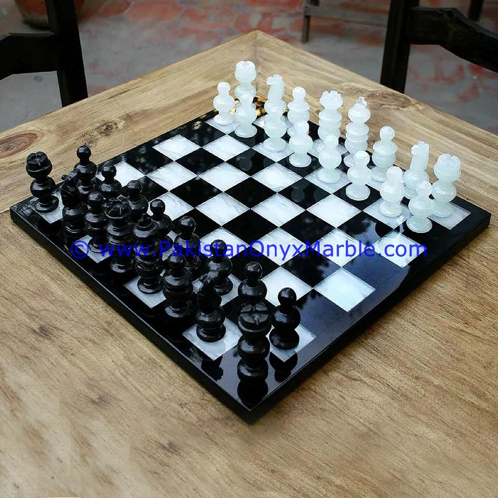 Juego de ajedrez de mármol hecho a mano único negro y blanco 16x16 piedra de calidad Premium 