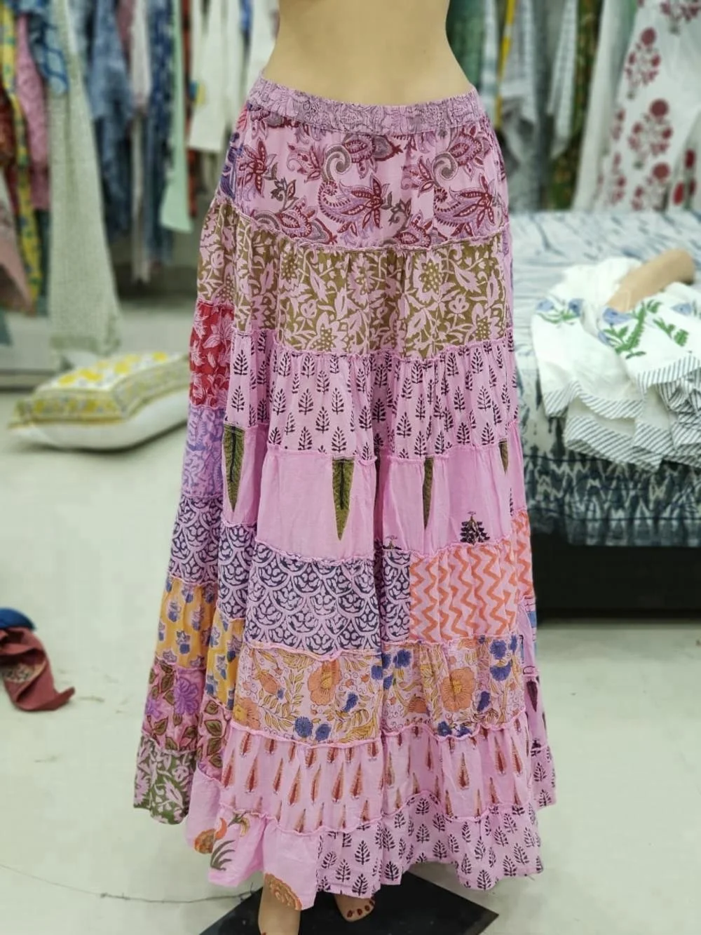 
Индийская Женская этническая Лоскутная хлопковая длинная юбка ручной работы с принтом 