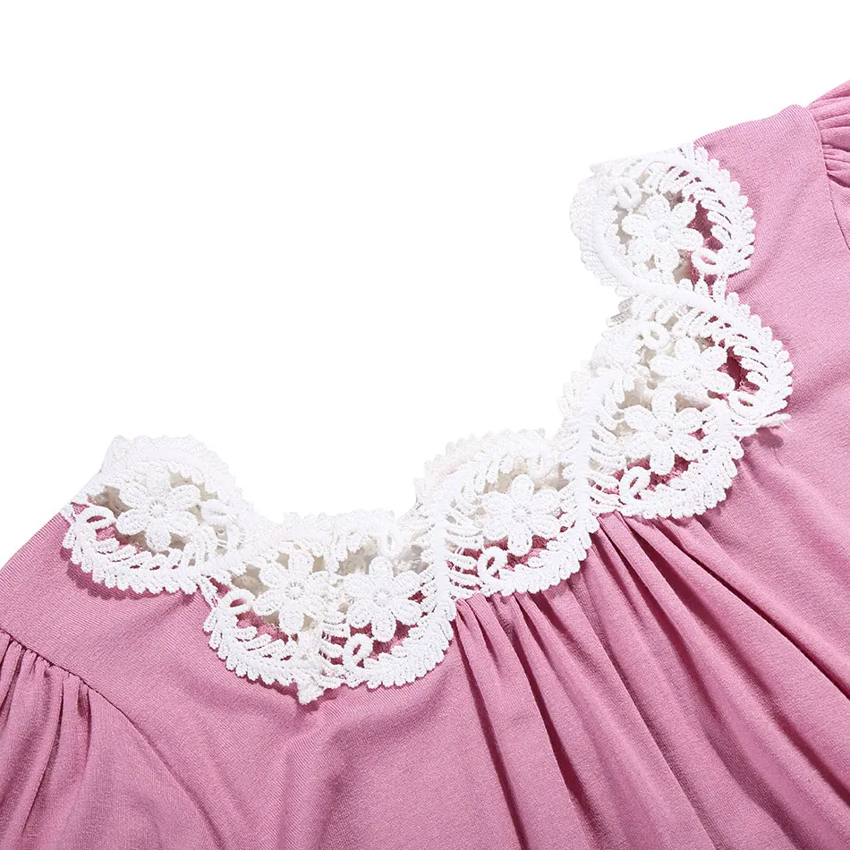 Высококачественный однотонный топ с оборками для маленьких девочек с белым кружевом