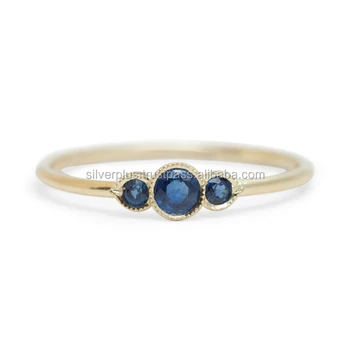 Solid 14k Yellow Gold. Natural Blue Sapphire Gemstone Band Engagement Ring Handmade Wholesale Jewelry.