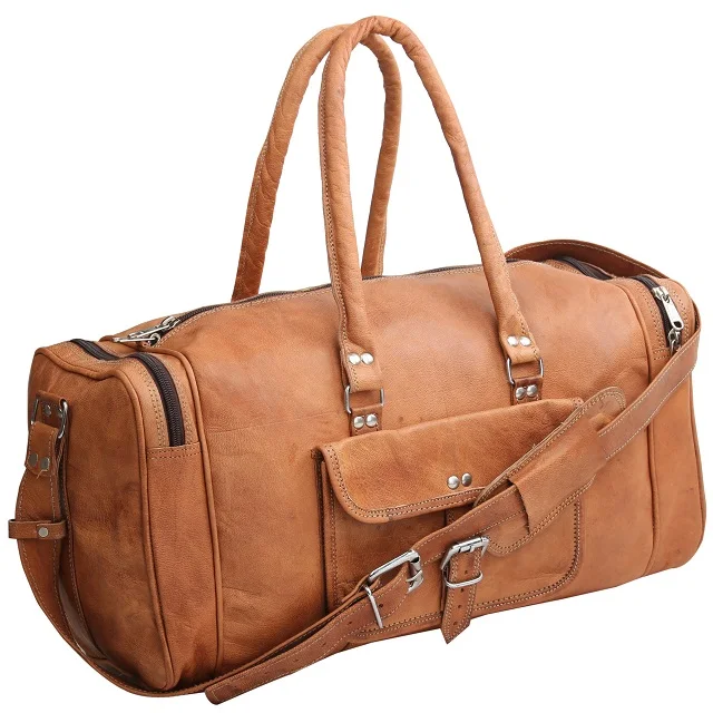 Vintage Chèvre Noir Soyeux Cuir Voyage Bagages Duffel Week-End Sac
