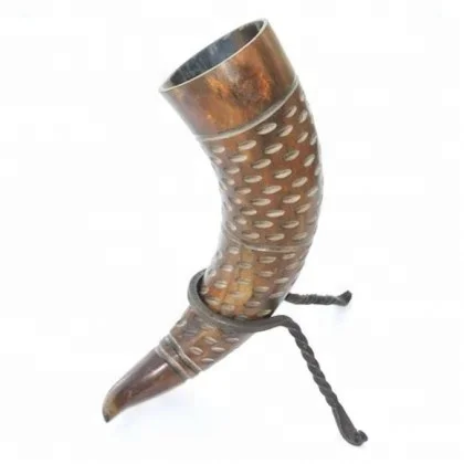 Indian Quality Natural Viking Drinking Horn With Horn Stand Carved ...