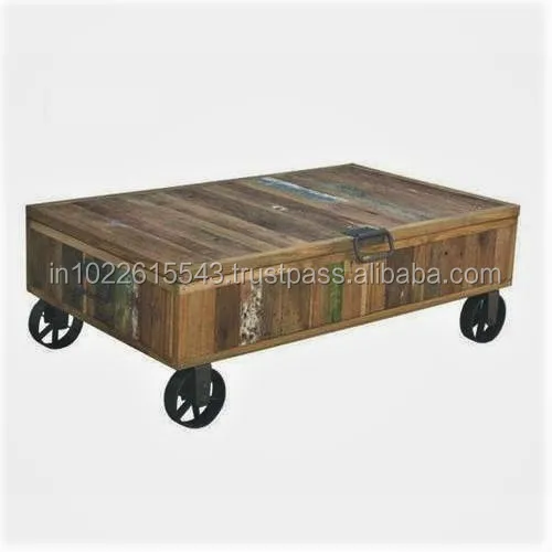 Coffee Table with Storage Vintage Reclaimed Wood 