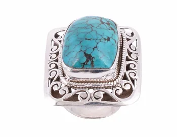 925 Silver Collection Inlay Handcrafted Turquoise Stone Rings Bohemian Style Ring For Women