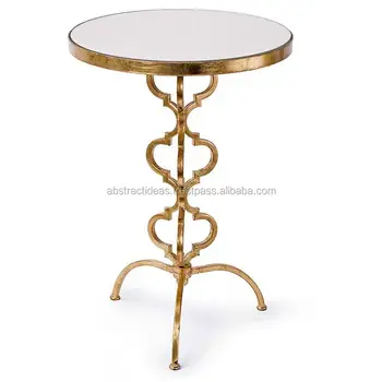 3 Leg Round Moroccan Side Coffee Table Metal Frame, Glass Top Gold Leaf Decorative Accent Living Room Furniture Coffee End Table