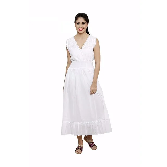 Wholesale White 100 Cotton Voile Dress Embroidered Plain Cotton Casual Vintage Cotton Girls