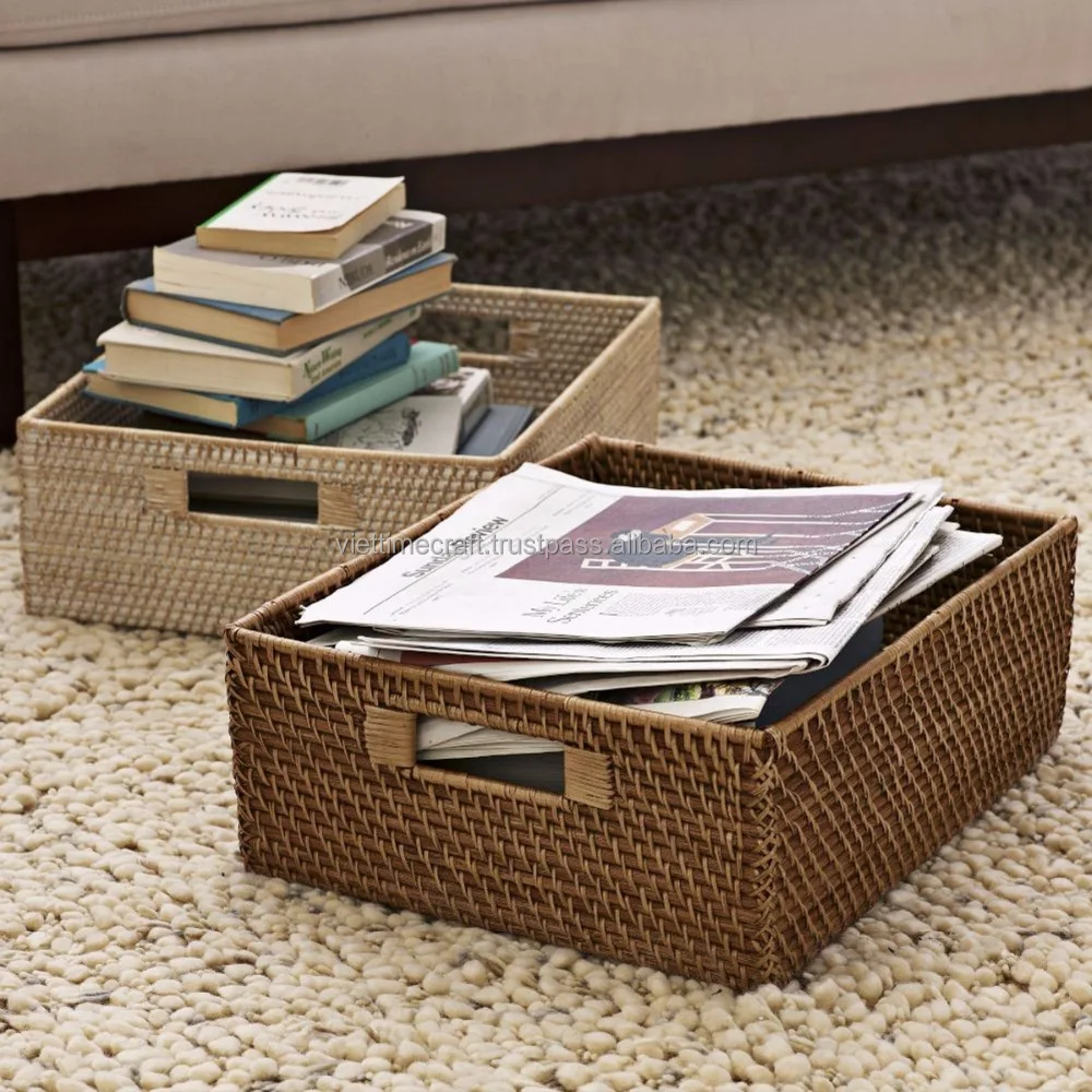 Under Bed Wicker Rattan Basket Rectangular Shape/ Home Storage Wholesale