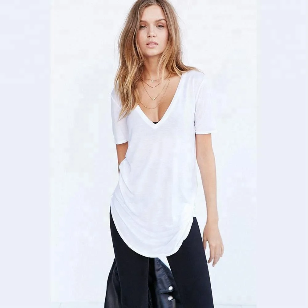 Longline Curve Hem And Deep V Neck 