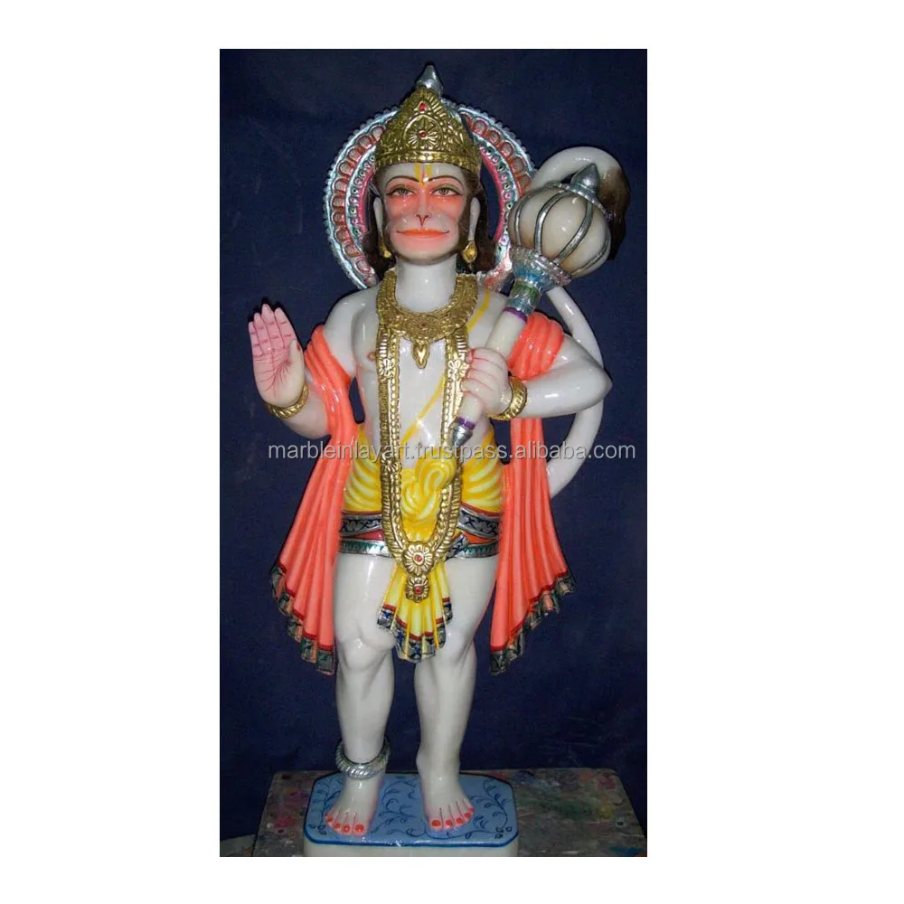 White Marble Hanuman Painted Exclusive Murti Indian Exporter Statue