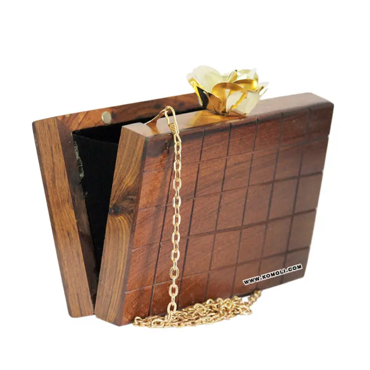 Elegant Wooden Box Clutch Handbag Made of Wood Hand Bag