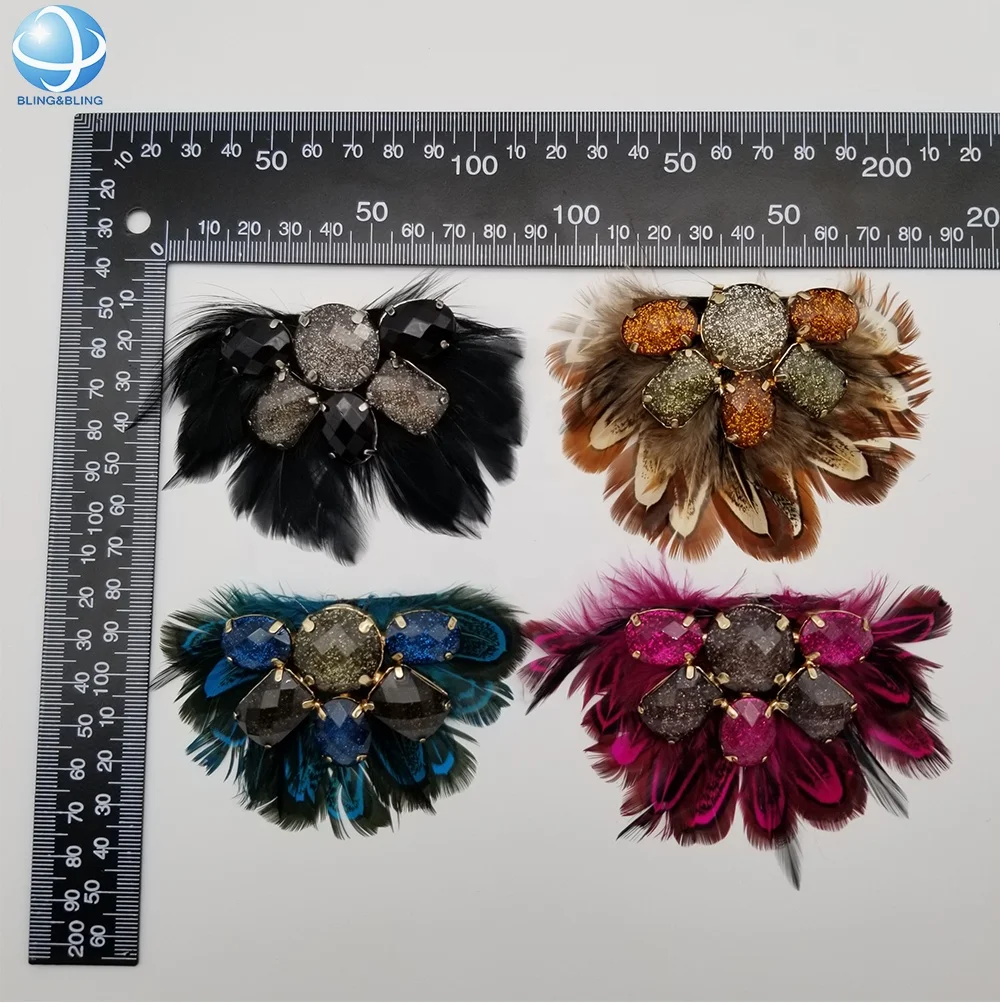 Hot Sale Feathers Jewelry Shoe Clips Decoration Rhinestone Shoe Buckle for Women Shoes Accessories