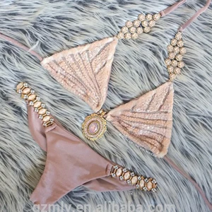 MLY Sexy Mature Women Rhinestone Bikini Beach Swimwear Micro Diamond Bikini