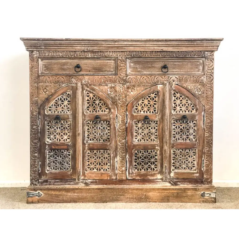 Indian Mango Wood Sideboard Carved India Wooden Cabinet Rustic Antique ...