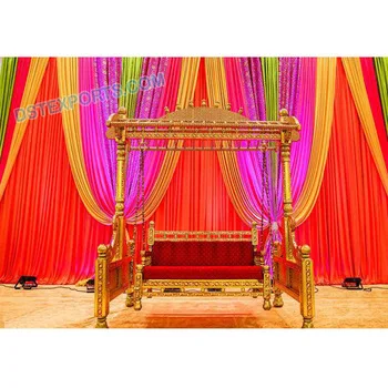 Golden Gujrati Wedding Stage Swing Indian Wedding Red Stage Swing  Latest Wooden Carved Colorful JhulaUSA