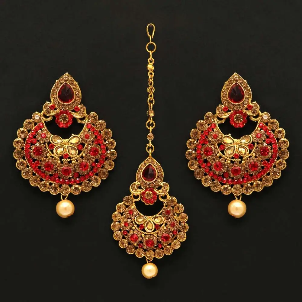 Buy Kundan Earrings,Maang Tikka With 