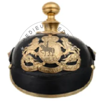 Red German Leather Pickelhaube Imperial Prussian Helmet Brass Spiked Gift Décor