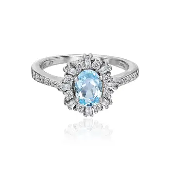 925 Sterling Silver Sky Blue Topaz Engagement Ring