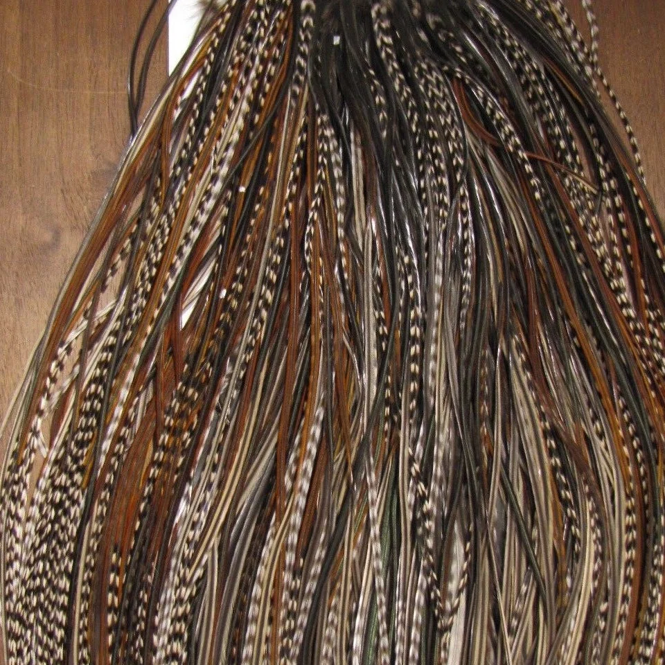 50XL W/FLUFF NATURAL GRIZZLY 100% WHITING Saddle Feather hair extensions T17 