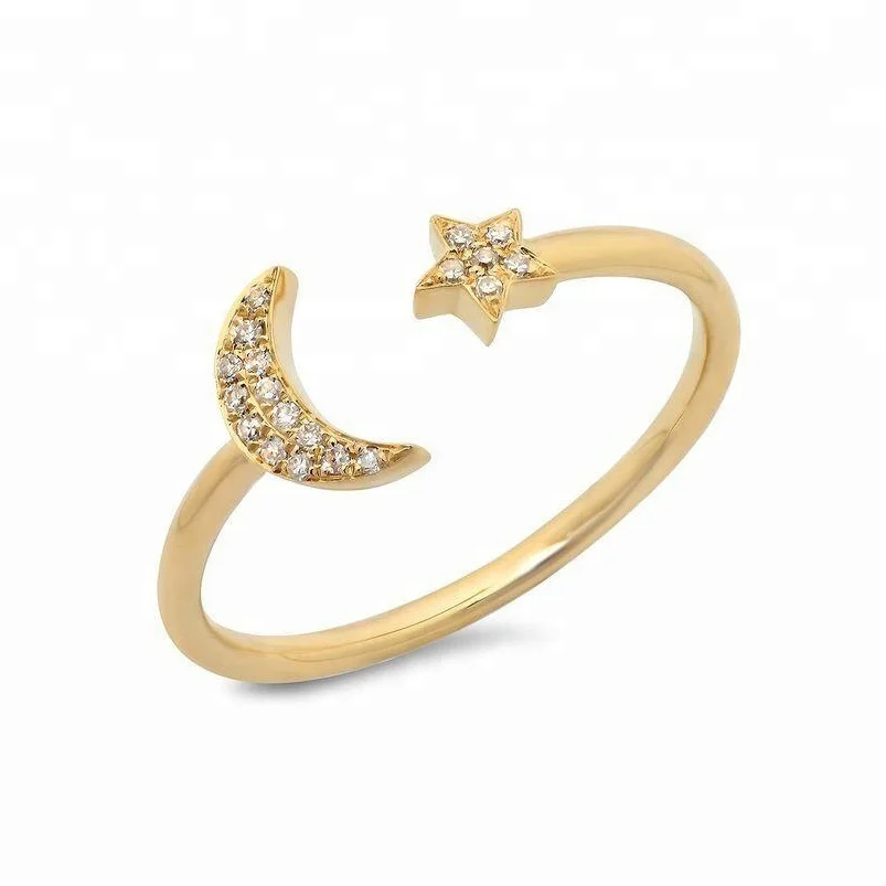 diamond moon and star ring