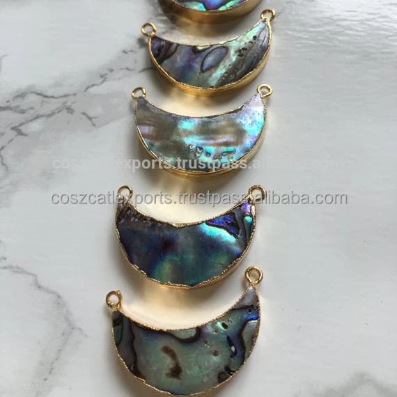 with Double Bails Pendant Beads Charms 26pcs Fashion Gold Plated Half Moon Natural Abalone Shell Connector Beads