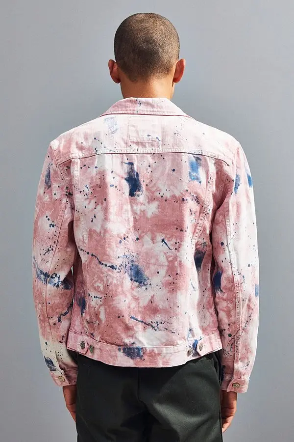 Source Splash ink tie dye trucker jacket Men pink fitted denim jacket  custom design wholesale on m.