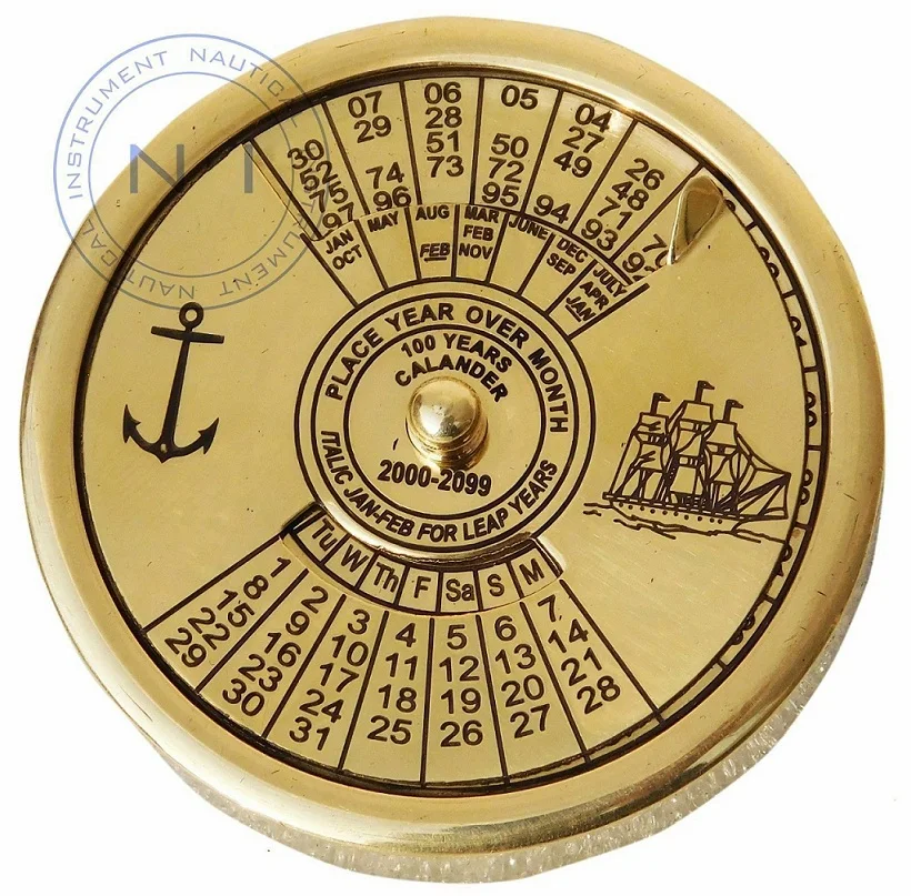 Brass Pocket Calendar Compass Antique Maritime Collectible Gift 