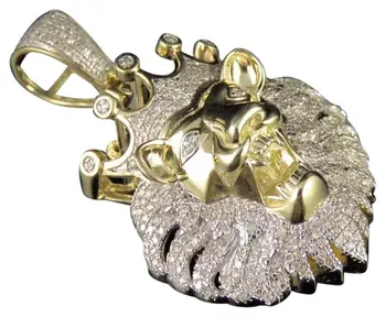 3.00 Carat Diamonds Hip Hop Style Lion Pendant 14k Yellow Gold 100% Natural Pendants or Charms Themed Pendants Micro Insert