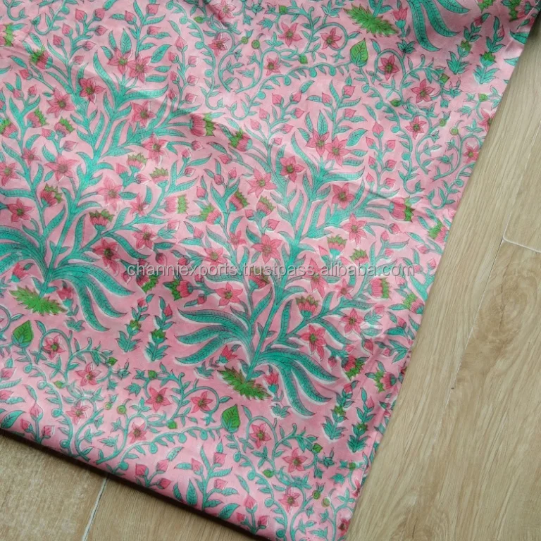 Pink Cotton Hand Block Printed Fabric For Multipurpose Use For Women