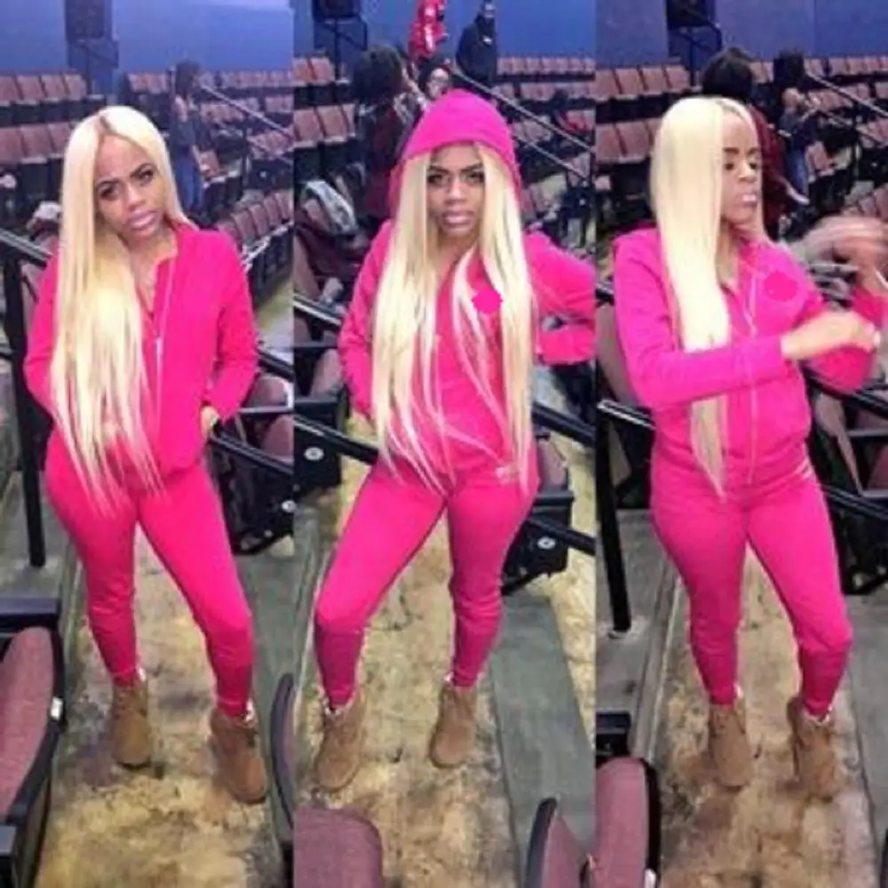 hot pink track suit