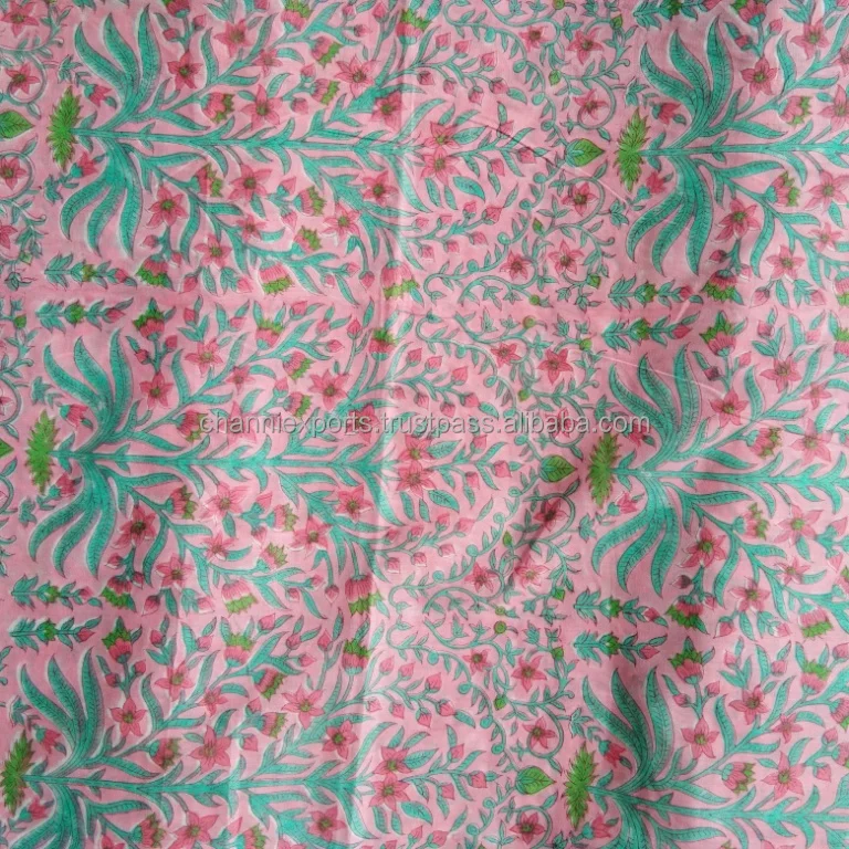 Pink Cotton Hand Block Printed Fabric For Multipurpose Use For Women