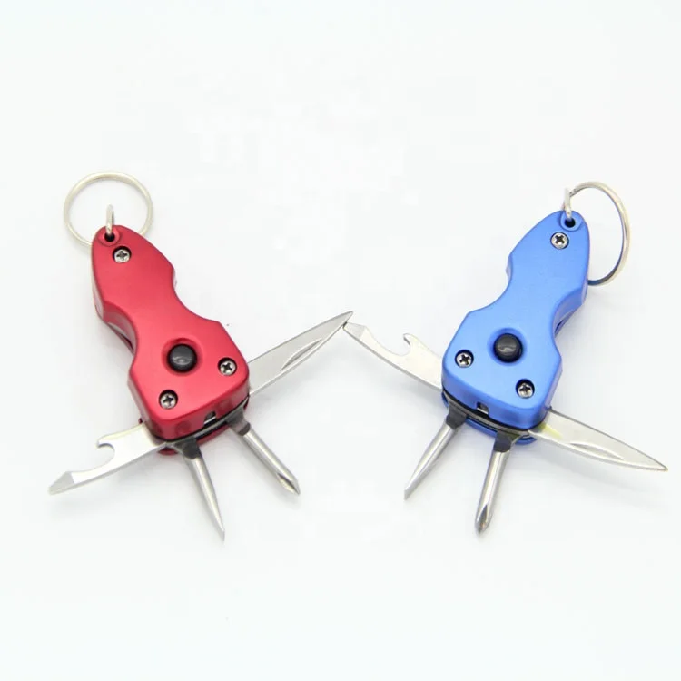 Portable Multi Functional Couple Sword Folding Knife Shaped Metal Key Chain