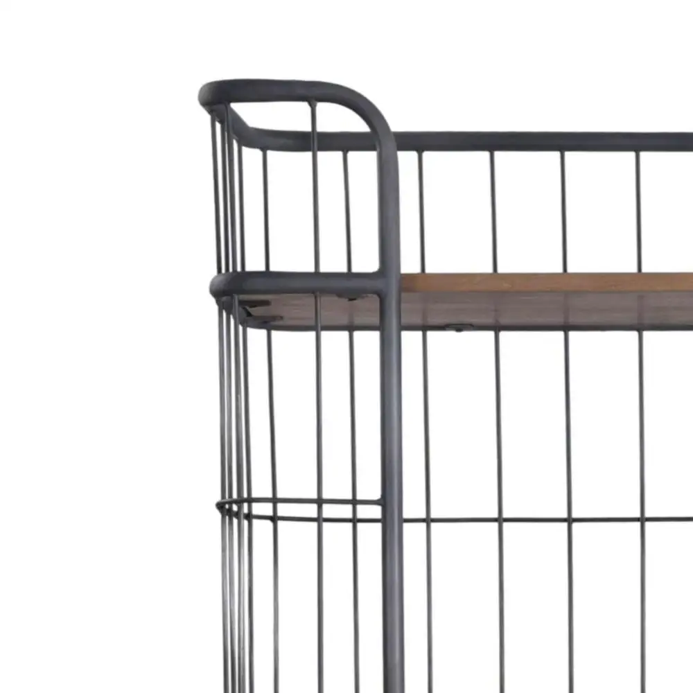 Industrial Bookcase with Wooden Shelves and Caster Wheels