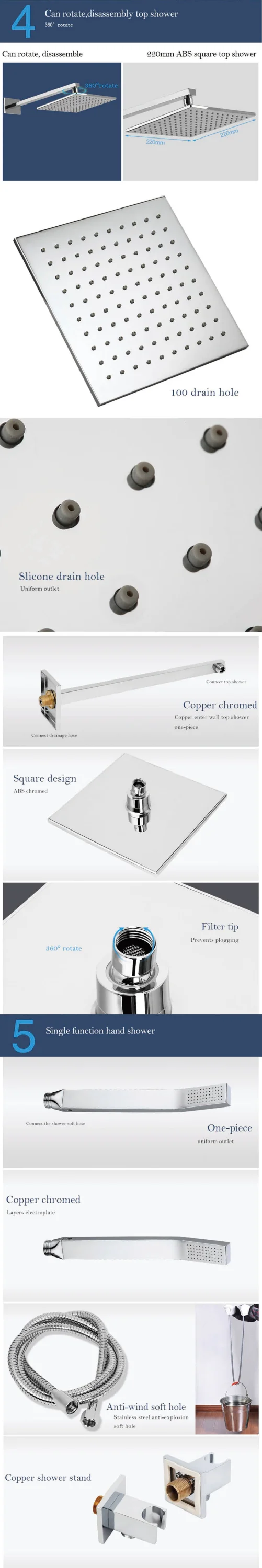 Modern Brass Square Dual Function Concealed Thermostatic Shower System details